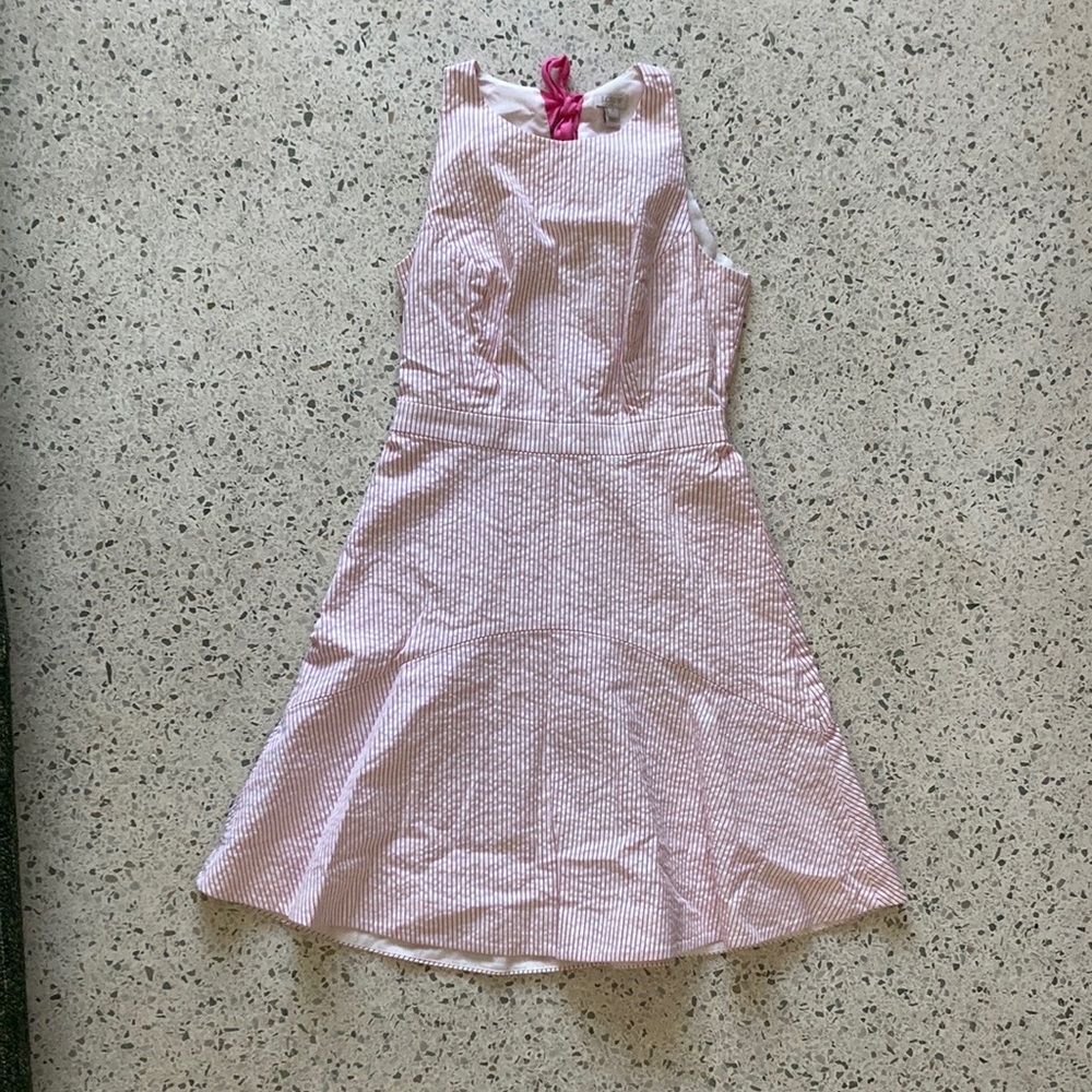 J. Crew Pink and White Midi Dress